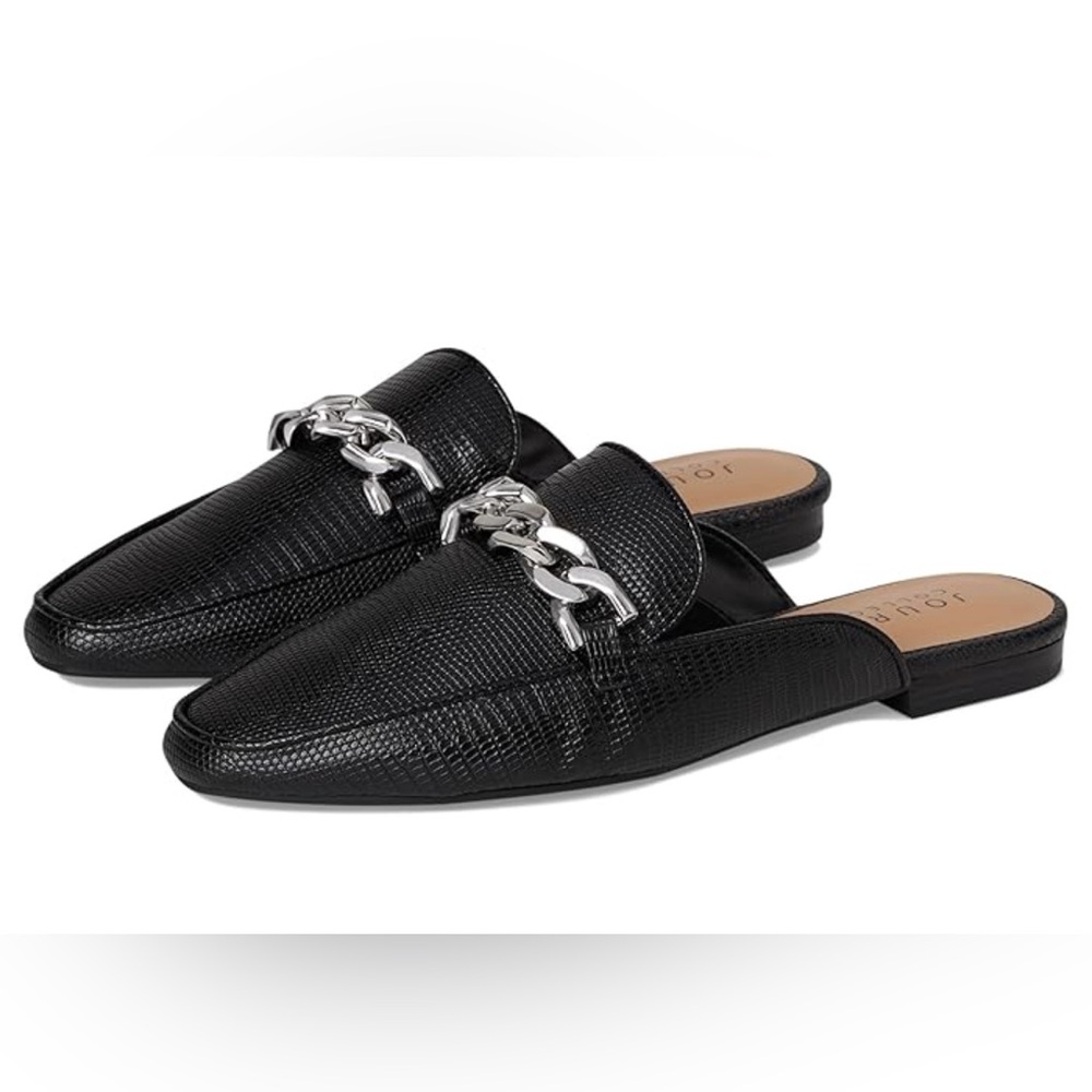 Journee Collection‎ Hazina Black Chain Mules Size 9 | Vegan Lizard Texture
